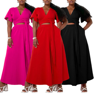 Conjunto de Dos Piezas para Mujer, Primavera-Verano, Color Sólido, Manga Larga, Cuello en V, Abertura Lateral - Product Image 1