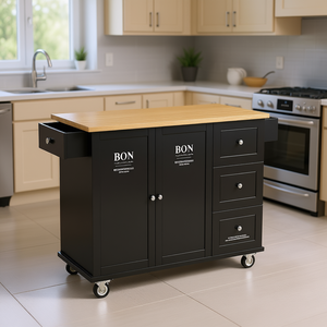 Isla de Cocina Moderna de Madera de Roble Macizo Db de 52.7 Pulgadas con Ruedas Bloqueables y Gabinete de Almacenamiento Móvil - Product Image 2