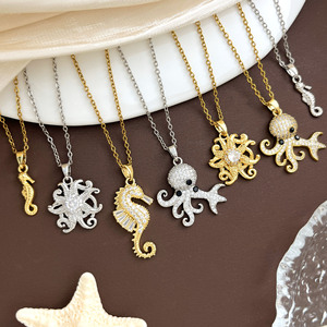 Cute Animal Pendant Necklaces Zinc Alloy Cubic Zirconia Gold Plated Silver <b>Chain</b> Unisex Jewelry Gift - Product Image 1