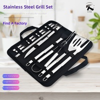 Ensemble d'outils de barbecue en acier inoxydable BD-1 en stock pour fabricants, avec porte-couteau, spatule et sac portable en tissu Oxford pour l'extérieur