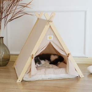 Cama para mascotas tipo tienda de campaña, para perros y gatos, para todas las estaciones, caseta cerrada de madera de pino, cálida para invierno - Product Image 6