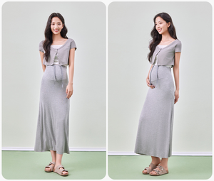 Abito <span class=keywords><strong>Premaman</strong></span> in Modal Primavera/Estate/Autunno Nuova Collezione Pupu Gonna Lunga a Vita Alta Taglie Forti Modellante a Trapezio Tinta Unita da Donna - Product Image 3