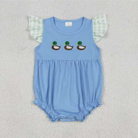 Ensemble de vêtements pour bébés filles avec manches bouffantes, broderie de canards, short à carreaux