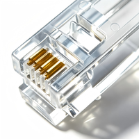 E-hong RJ11 6P4C Prise modulaire à corps long, boîtier PC transparent, contacts plaqués or pour câble téléphonique 4 conducteurs