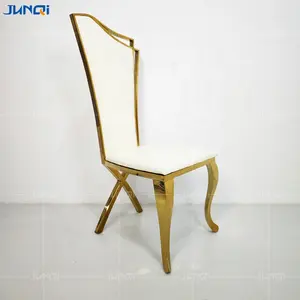 Junqi – chaise de salle à manger moderne en acier inoxydable doré, à dos rond, pour Banquet et mariage, vente en gros