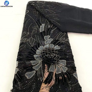Tessuto in Velluto Sinya <span class=keywords><strong>di</strong></span> Alta Qualità con Ricami, Perline e Paillettes, Design Floreale per Abiti <span class=keywords><strong>da</strong></span> <span class=keywords><strong>Sposa</strong></span> e Abbigliamento Femminile - Product Image 6