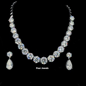 Most Selling <b>Iced</b> <b>Out</b> Round Cut Moissanite Diamond Necklace and Earring Set for Wedding and Special Occasion for Bulk Quantity - Product Image 1