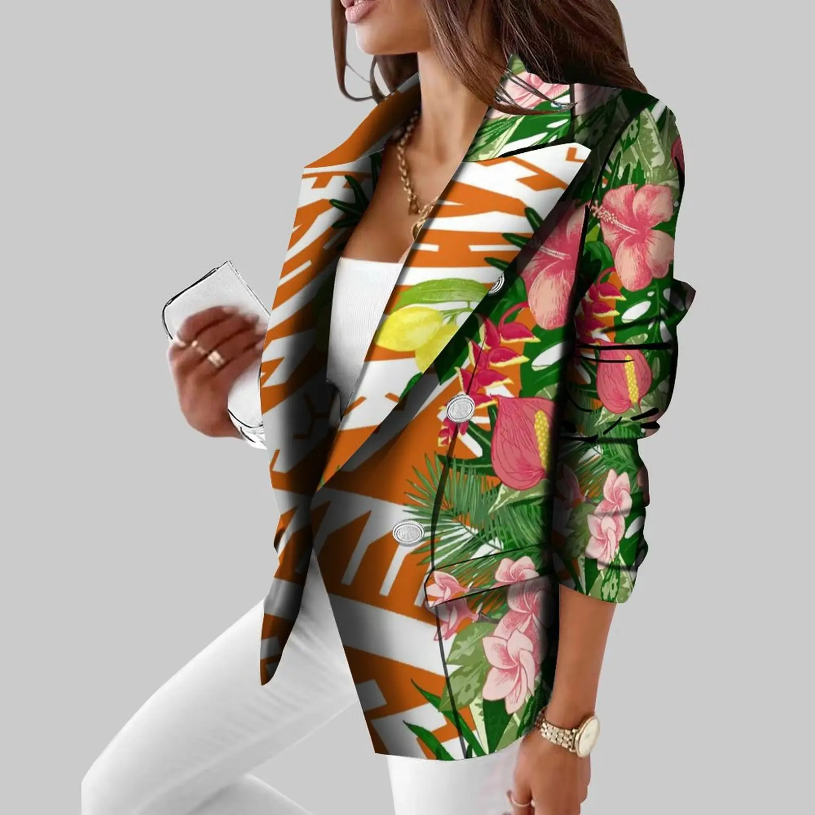 Drop Shipping 1 MOQ Hawaiian Tropical Flower Damen Blazer Benutzer definierte elegante Damen anzüge Set für Damen Business Anzüge Winter mäntel