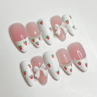 Uñas Artificiales 3D de Calidad Profesional para Salón de Belleza, Uñas Francesas de Verano en Color Arcoíris Fresa, Uñas Hechas a Mano Personalizadas