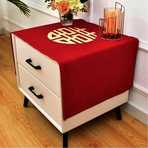 Red Printed Double Happiness <b>Tablecloth</b> Square Polyester Wedding Dustproof Cover for Bedside Table Refrigerator Washing Machine - Product Image 2