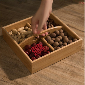 <b>Bamboo</b> Wood Snack Box 4 Compartment Rectangular Solid Wood Food Storage Kitchen Use - Product Image 4
