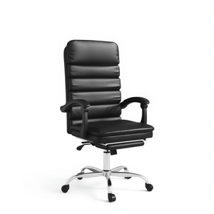 Silla de Oficina Ejecutiva de Cuero Sintético Negro con Reposabrazos Ajustables, Base Cromada y Función de Masaje - Product Image 1