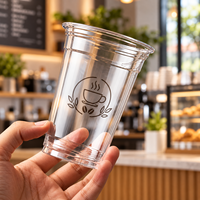 Gobelets en plastique PET transparent de 98 mm avec couvercles, logo personnalisé imprimé, emballage jetable pour café glacé, thé au lait, soda, eau, boissons