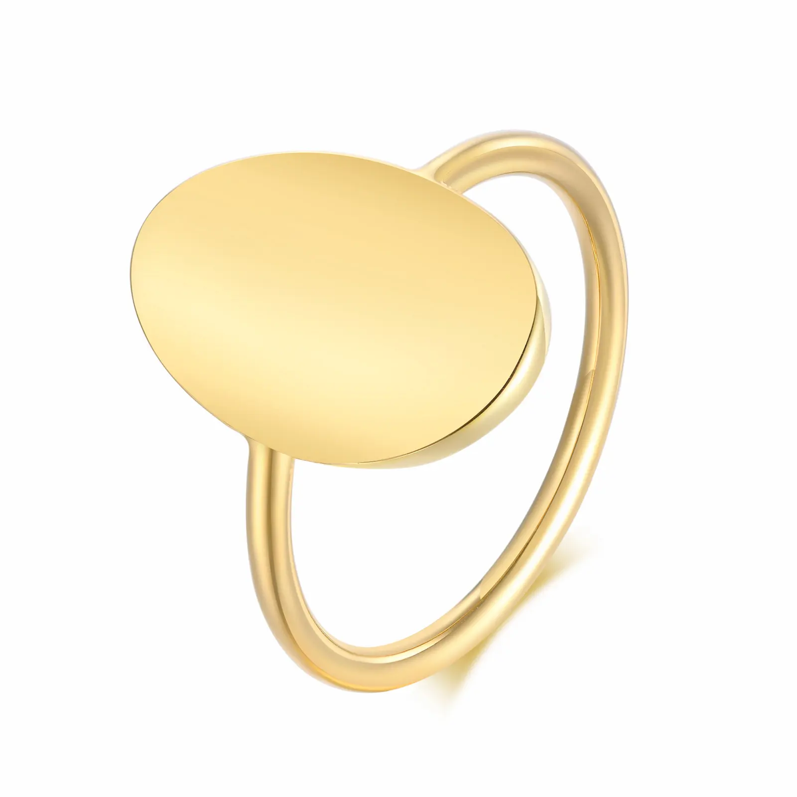 New Fashion Minimalist Ring Custom Stainless Steel Jewelry 18K Gold Plated Engravable Blank Round Signet Ring for Women