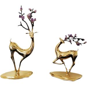 Décoration Moderne en Cuivre avec Cristal Naturel Violet et Cerf Sika, Style Luxe Léger, Direct Usine, pour Salon, Meuble TV, Décoration de Noël - Product Image 6