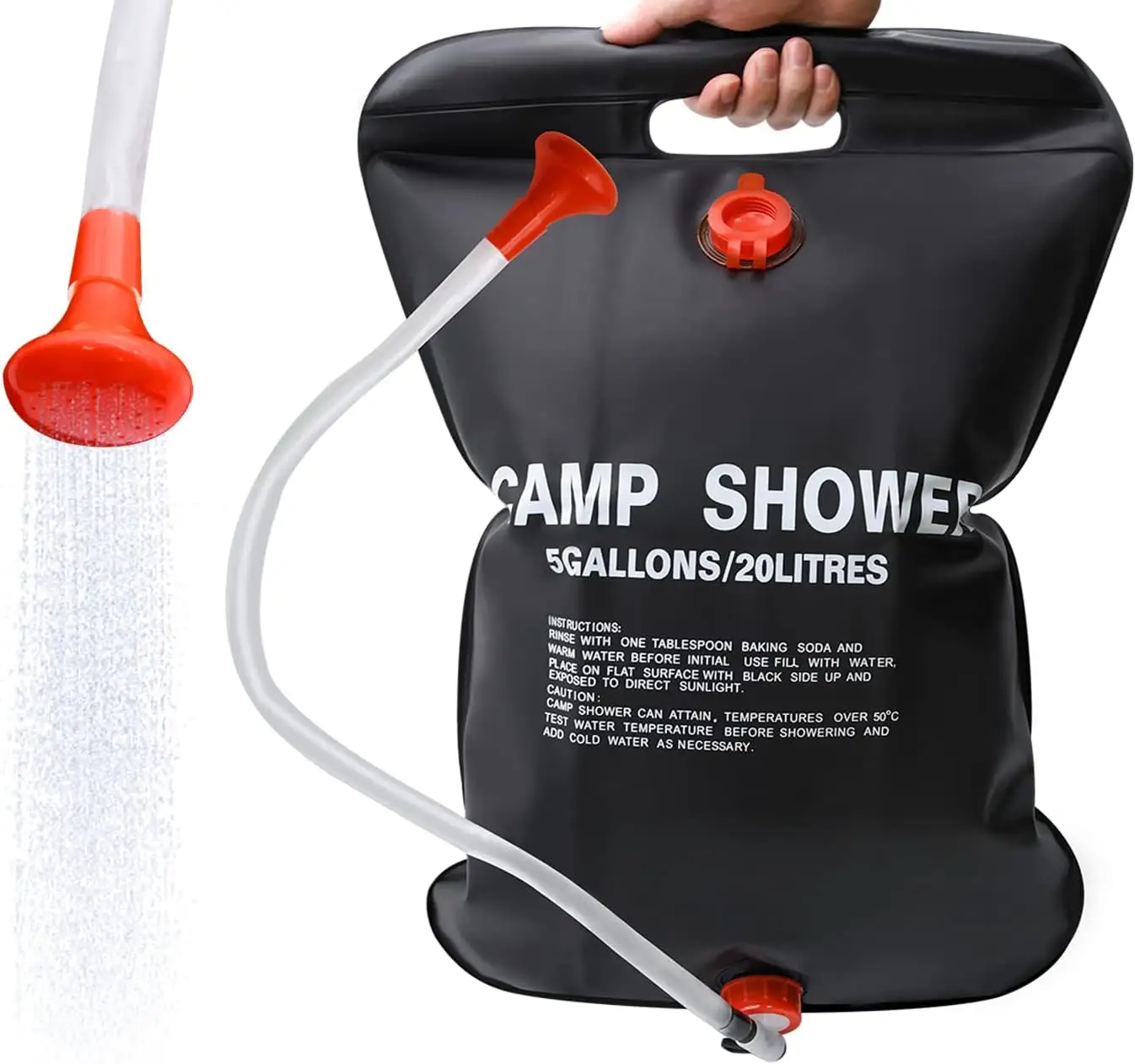 Saco de banho de acampamento 20L, saco de acampamento portátil com mangueira removível e cabeça de chuveiro, para acampar, praia, natação, viagens ao ar livre