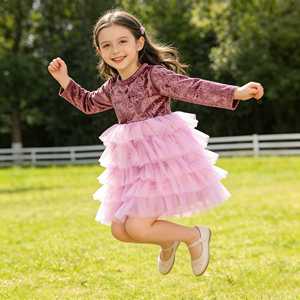 Vestido <span class=keywords><strong>de</strong></span> Tul con Capas y Mangas Largas para Niñas, Estilo Tutú <span class=keywords><strong>de</strong></span> Terciopelo, Personalizado, Venta Caliente 2026 - Product Image 3