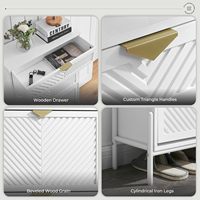Lemari Sepatu Lipat, Rak Pintu Masuk Putih Sempit dengan Organizer Berdiri Sendiri Bermotif Kayu Miring dengan Kompartemen yang Dapat Disesuaikan