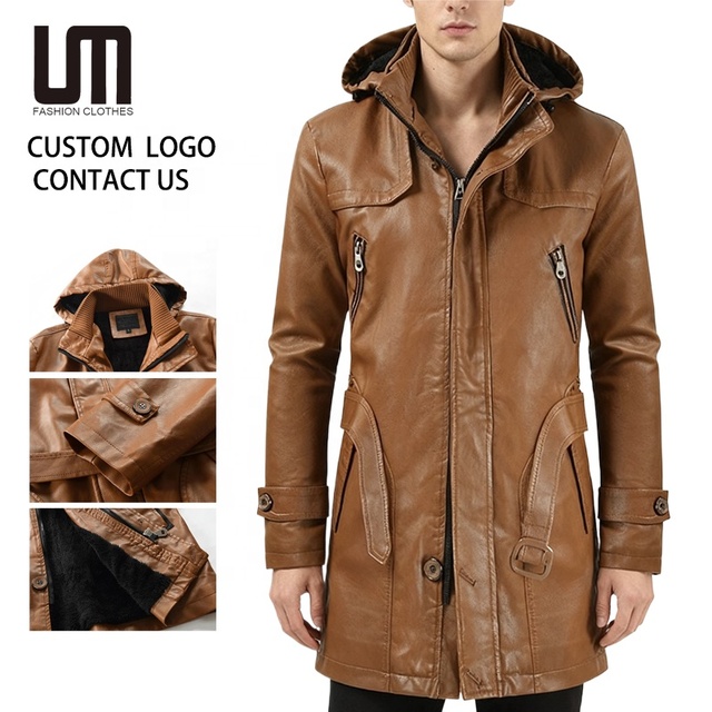 OEM Service Wholesale Good Quality Men Casual Fashion Leather Pu Hooded Slim Plus Size Coats Fur Jacket