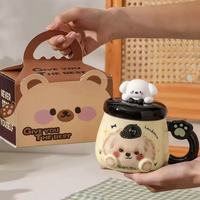 Mug en céramique avec couvercle, motif chiot de dessin animé, résistant aux hautes températures, compatible micro-ondes, pour usage domestique, cadeau mignon pour couple, petit-déjeuner, café