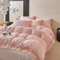 Nouvel arrivage : Parure de lit 4 pièces style bohème jacquard 3D avec pompons, housse de couette blanche
