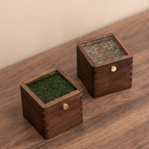 Solid Walnut <b>Watch</b> Box Single Slot Portable Wooden <b>Watch</b> <b>Case</b> with Vintage Green Embossed Glass Custom Wholesale - Product Image 2
