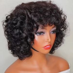 Perruque Bob courte avec <span class=keywords><strong>frange</strong></span> sans colle lâche bouclée 100% perruques de <span class=keywords><strong>cheveux</strong></span> humains pour les femmes prêt à porter Funmi bouclés pleine Machine faite - Product Image 5