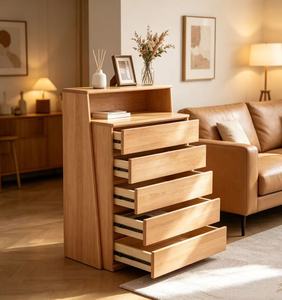 Modern Solid Wood 5-<b>Drawer</b> Living Room Cabinet Scandinavian Style <b>Storage</b> Furniture <b>for</b> Home Use - Product Image 1
