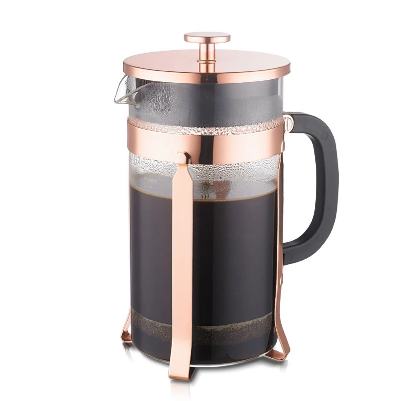 small modern personalized plunger filters 1 liter double wall borosilicate glass rose gold tea coffee maker pot french press