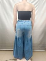 A0512-jeans Femme 2026 Jean taille haute à volants, coupe large, en denim, décontracté