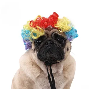 Wig hewan peliharaan untuk anjing kucing, Wig rambut anjing lucu, aksesori hewan peliharaan, kostum nilon sintetis untuk Festival Halloween