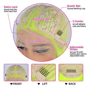 Perruques Neon Bob 13x4 HD pour Cheveux Brésiliens Vierges Sans Colle pour Femmes, Lisses et Soyeuses, Couleurs Vert Neon et Vert Citron - Product Image 6