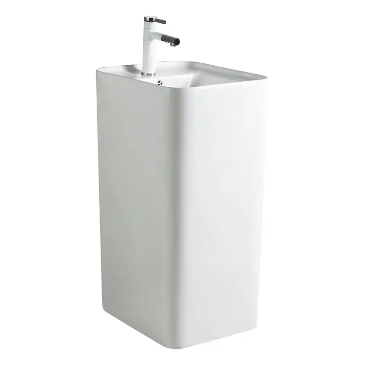 Chine Fabricant nouveau support en céramique colonne lavabo type de sol blanc bassin monobloc bassin artistique à vendre