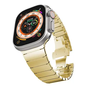 Bracelet en acier inoxydable Bracelet de montre en métal une perle boucle papillon chaîne pour Apple Watch 4/5/6/7/9 Ultra 38mm 45mm 49mm