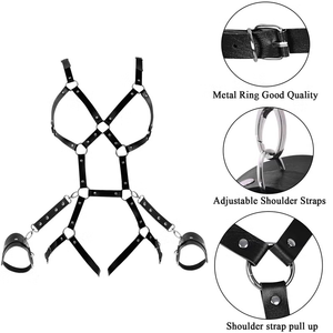 BDSM Body in Pelle con Manette per Donne, Giocattoli Erotici per Adulti, Giochi SM Regolabili, Nero - Product Image 2