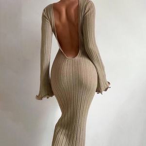 Robe décontractée en tricot de haute qualité, couleur unie, sexy, respirante et confortable, dos nu - Product Image 5