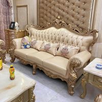 Canapé en cuir rétro royal européen capitonné, ensemble combiné en bois massif sculpté double face, pour salon, villa, centre commercial, usage de luxe