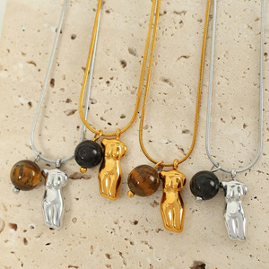 Collar con colgante de animales de estilo europeo, cadena de piedra Natural de acero inoxidable, joyería de fiesta para mujer XL169 - Product Image 1