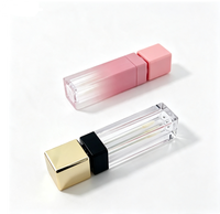 Tube de brillant à lèvres carré rose dégradé vide en gros, 8 ml, avec capuchon doré, emballage cosmétique