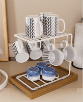 Support de rangement moderne et écologique pour assiettes et bols, double niveau, en acier au carbone, à fixation murale par crochets, amovible et non pliable