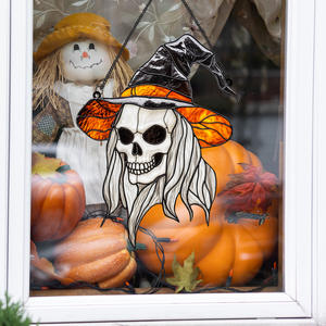 Nueva promoción, decoración para fiesta de Halloween, ventana del hogar, colgante de Metal, artesanías coloridas, cabeza de calabaza, bruja, suministros de ambiente de vacaciones, accesorios - Product Image 6