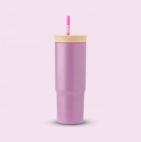 Gobelet de voyage isotherme sous vide de 24 oz avec poignée, paille et affichage LED de la température, motif voiture de dessin animé