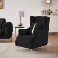 Juego de Sofás de Terciopelo Moderno y Lujoso para Sala de Estar, 1+1+3+3, 4 Piezas, Acolchado de Espuma con Decoración Dorada para Salón de Villa, Juego 123