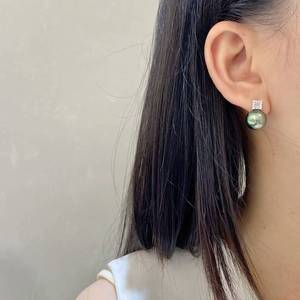 Pendientes de Perlas Verdes y Negras, Joyería de Oreja con Tono Dorado, Piedra Ovalada, Regalo Elegante para Mujer, Plata S925, Engaste Cuadrado, Perla Tahitiana - Product Image 4