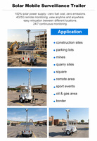 Remorque de surveillance CCTV solaire certifiée CE, mât télescopique de 6 m, 2 panneaux solaires de 435 W, 4 batteries de 2 V 150 Ah, unité de surveillance