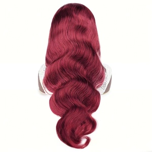 Perruque de <span class=keywords><strong>cheveux</strong></span> humains Remy bordeaux 99J avec dentelle transparente, pré-épilée, ondulée, pour femmes noires - Product Image 3