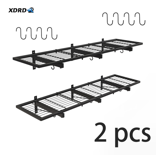 XDRD 2 Pack Heavy Duty Carbon Steel Powder Coated 4 X 2 ft Garage Wall Mount Floating Shelves Organizer