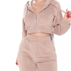 Conjunto Deportivo de Terciopelo para Mujer, 2 Piezas, Sudadera con Cierre y Pantalones Jogger, Ropa Deportiva de Velour - Product Image 3