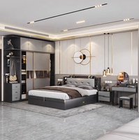 Lit superposé double moderne en bois massif avec tête de lit et table de chevet, prix d'usine, pas cher, pour chambre à coucher
