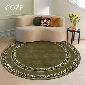 Tapis en laine verte de style rétro du milieu du siècle, avec motif fantaisie fabriqué à la machine, antidérapant et écologique, pour salon - Product Image 3